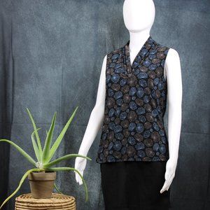 Anne Klein Triple Pleat V-Neck Sleeveless Tank Print Blouse